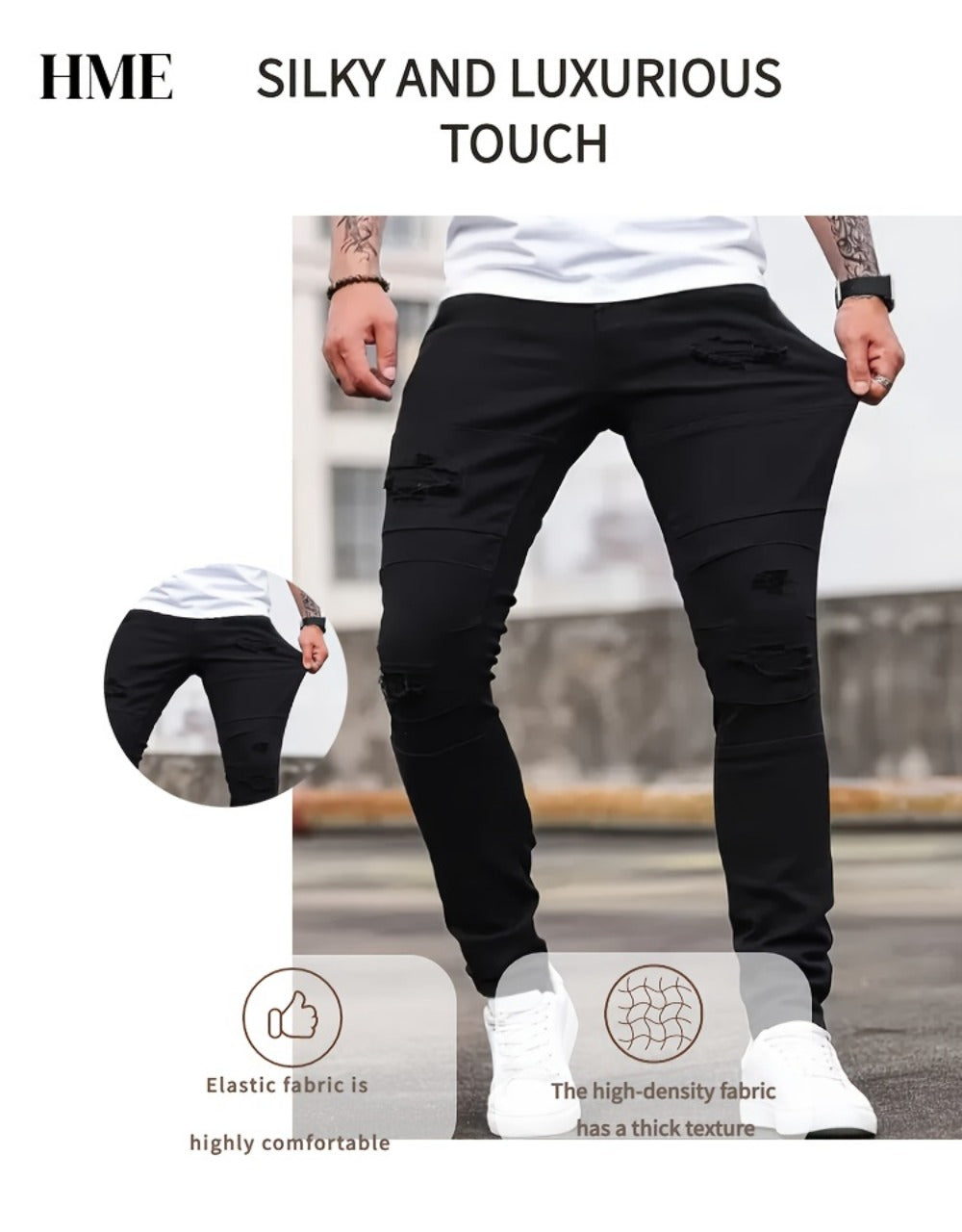 Men's Skinny Jeans - Classic Wash Patchwork