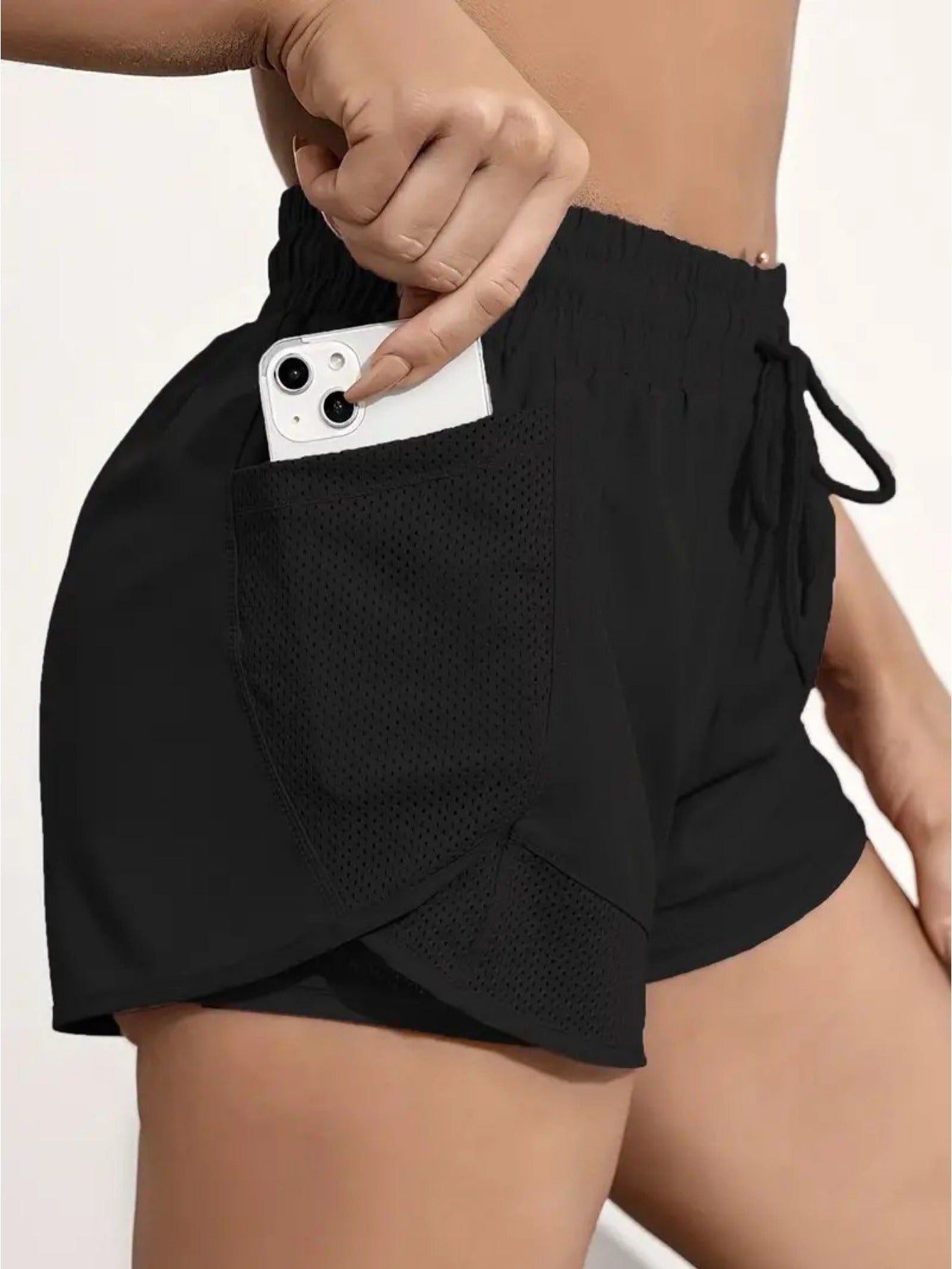 FOEIERAA Fashionable Ladies 3pcs Set Of Yoga Sports Shorts, Fake Two-piece High-waist Sports Shorts, High Elastic And Quick-drying, Light And Breathable, Suitable For Running, Yoga, Cycling, Fitness, Studio, Casual Outing, Daily Outfit, Suita