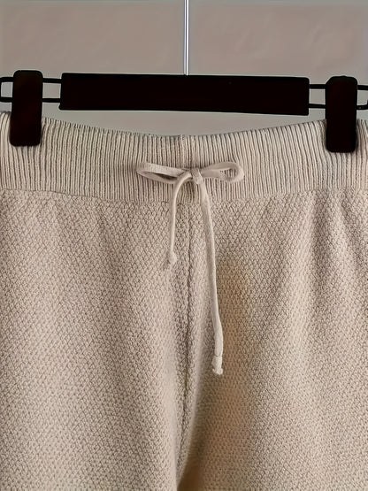 Ladies' Autumn And Winter New Sweater Fashion 2pcs Set: Unique Pattern Round Neck Drop Shoulder Long Sleeve Pullover + Straight Wide Leg Pants Combination, Loose And Casual Series