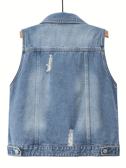 Oversized Women'S Denim Vest, Casual Jacket for Spring And Autumn Seasons