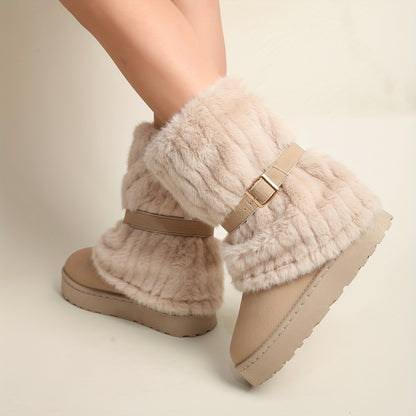 Women'S Mid-Calf Winter Boots with Plush Lining - Warm Fleece-Lined Upper, Adjustable Buckles And Slip-On Wide Fit for Cold Weather (Plus Size Available)