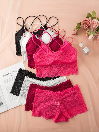 4pcs Set Sexy Comfortable Fashion Casual Lingerie for Women, No Underwire Bra Set with Panties and Camisole