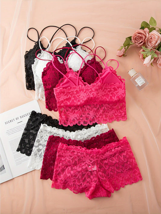 4pcs Set Sexy Comfortable Fashion Casual Lingerie for Women, No Underwire Bra Set with Panties and Camisole