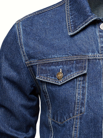 Men'S Vintage Denim Jacket, Casual Urban Style Multi-Pocket Denim Coat