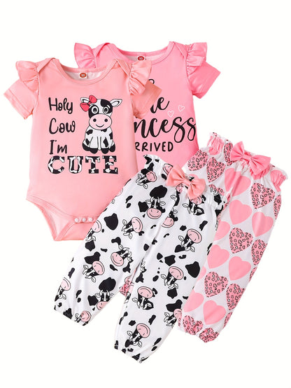 2 Sets Of Combination Children'S Suits, Fashionable Printed Hayi Girls' Suits, Newborn Baby Suits, for Outdoor