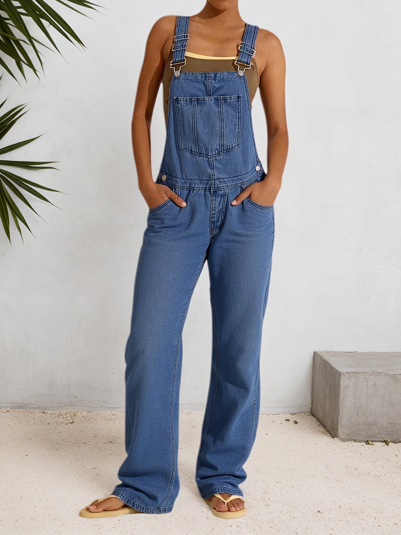 [Denim Overalls Set] Women's Denim Overalls Set - Non-Elastic Mid-Calf Long Style, Functional Pocket Design - Party Casual Wear, Versatile for Daily Use - Easy-To-Care Denim Clothing, Spring Fashion, Trendy Women, Four-Season Style, High-Quality Sewing, F
