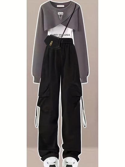 Viral Y2K 3pcs Ensemble | Cropped Hoodie, Cargo Pants, And Tank Top for Women - 2024 American Street Fashion