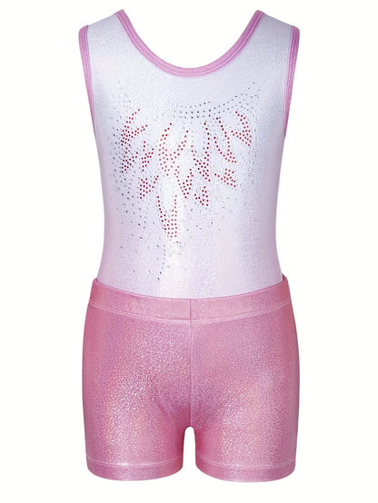 Set of 3 Girls' Leotards Featuring Shorts And a Hairband, Designed with a Gradient Contrast, Diamond Decorations, And Sleeveless Style, Perfect for Ballet Dance Performances