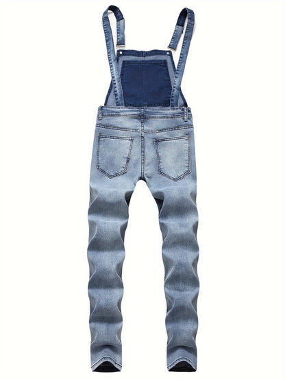 Men's Slim Fit Ripped Jeans - Stretch Denim, Casual & Trendy, Solid Color, Machine Washable, Retro Style, Straight, Versatile