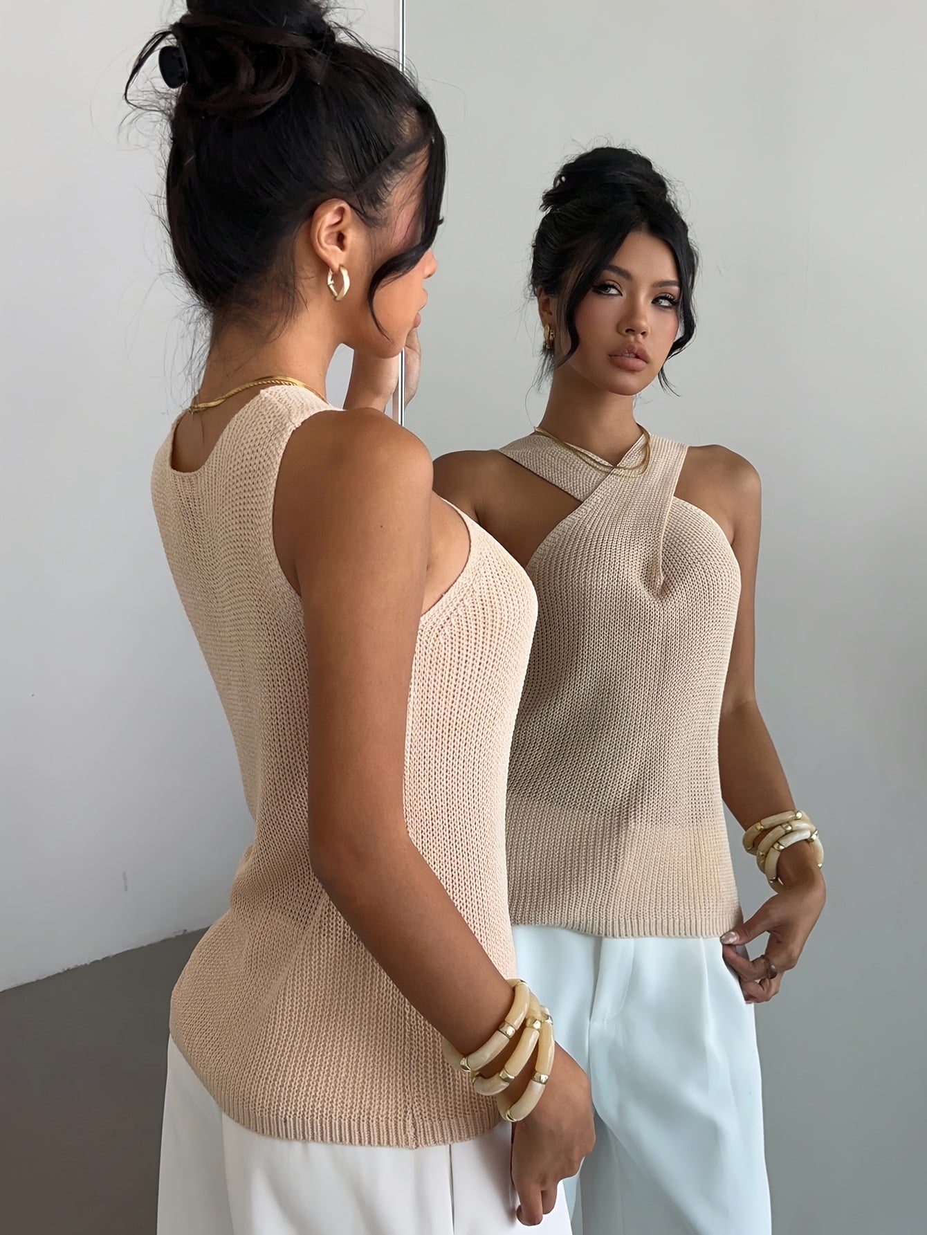 Casual, Niche Design, Crossover Neck Sweater, Summer Women'S Clothing, Sleeveless Top For Women.