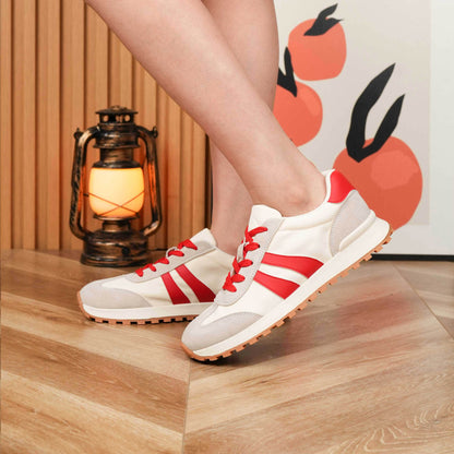 Women's Genuine Leather Chunky Lug Sole Lace Up Running Shoes Casual Designed Fashion Sporty Sneakers AA1127n