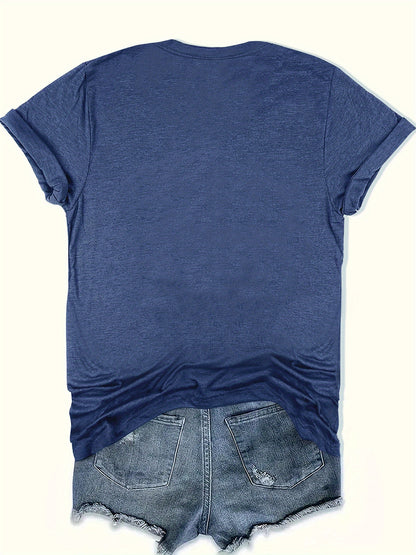 Women'S Summer Retro 70s Printed Crew Neck T-Shirt, Loose Fit, Comfortable Fabric, Daily Casual Top