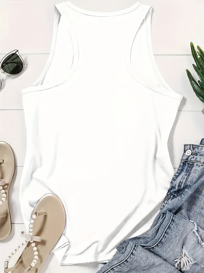 Butterfly Stack Vertical Design Art Alphabet Creative Print Women's Casual Vest, Round Neck Tank Top, Machine Washable, Simple and Versatile Breathable Spring and Summer Casual Style