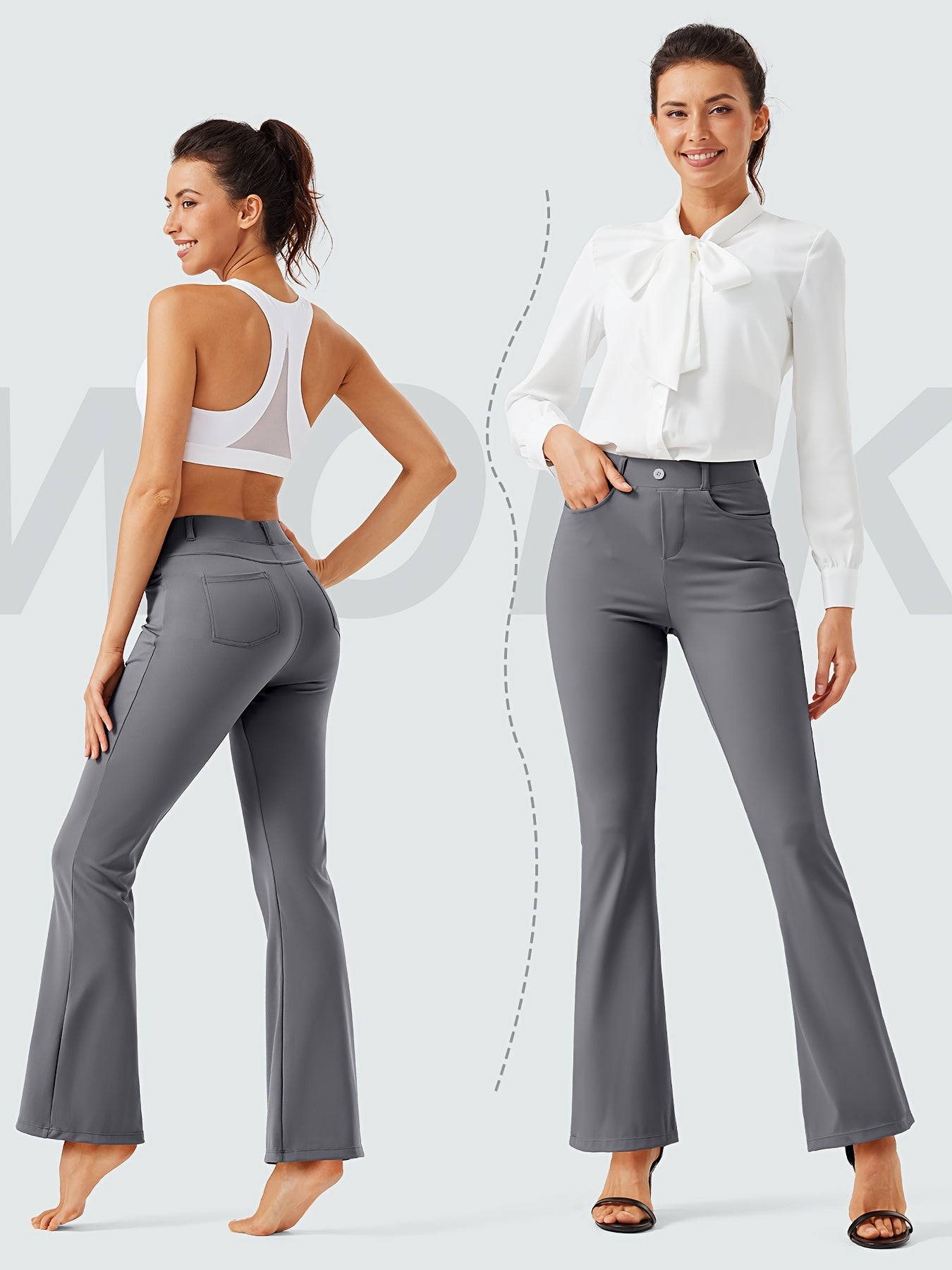 Women'S Work Yoga Dress Pants Flare Leg Stretch Yoga Slacks with 4 Pockets High Waist Tummy Control Soft Comfy Fabric Casual