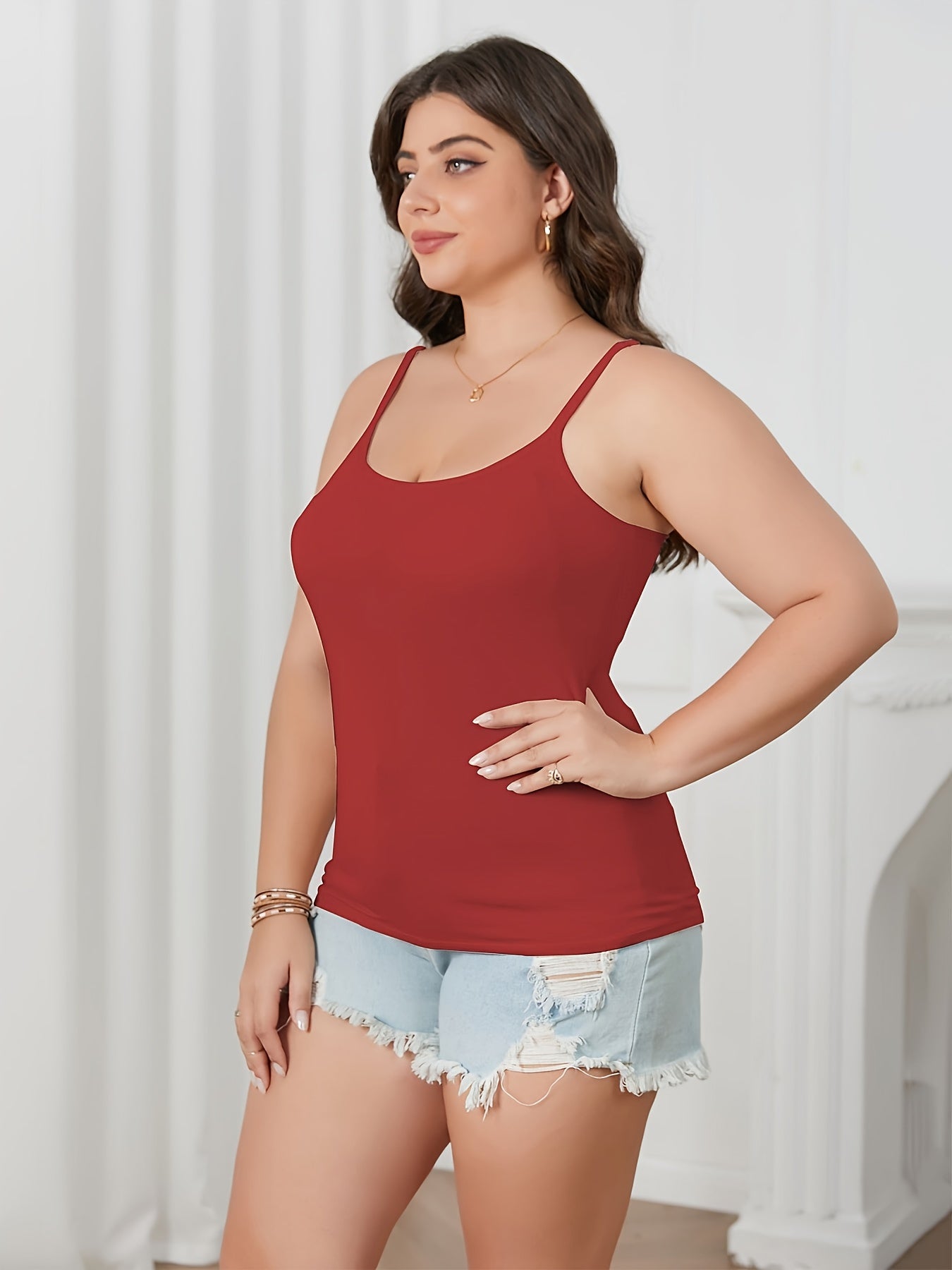 Plus Size, 3pcs Set Plus-Size Women's Camisole Tops with Built-In Bra - Sleeveless Round Neck All-in-One Comfy Loungewear & Day-to-Night Outfits, Adjustable Waist Tie, No Additional Underwear Needed, Beige/Black/White, Hand Washable Casual Wear for Home &