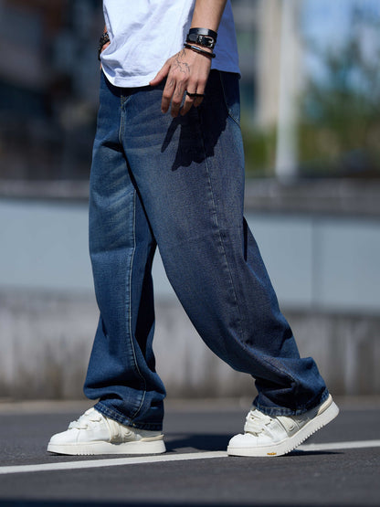 Men'S New Versatile Loose-Fitting Wide-Leg Washed Casual Straight Pants from American Retro Jeans