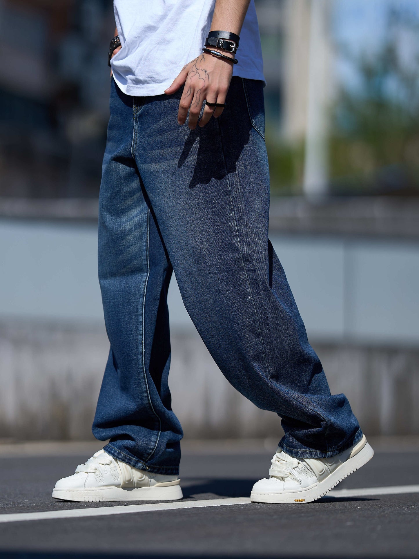 Men'S New Versatile Loose-Fitting Wide-Leg Washed Casual Straight Pants from American Retro Jeans