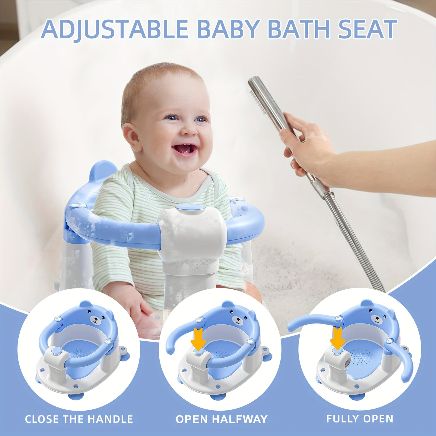Baby Bath Seat for Babies 6 Months & Up, Toddler Bath Seats for Babies Sitting Up, Non-Slip Infant Bath Tub Chair with 4 Suction Cups & Soft Cushion for Shower, Compact Toddler Bathtub Seat