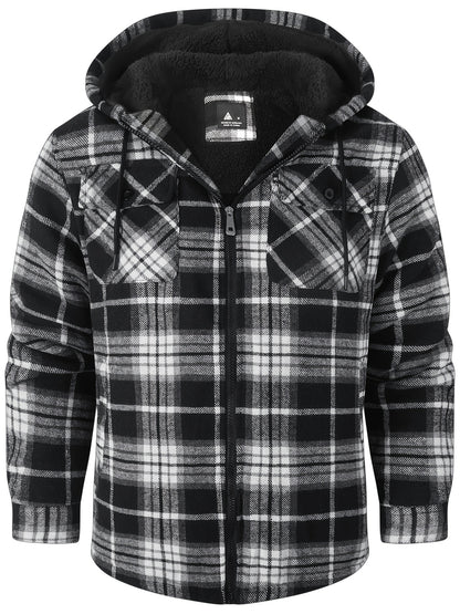 Men'S Heavyweight Fleece Hoodies Jacket - Full Zip Up Thick Sherpa Lined Flannel Plaid Shirt Jacket