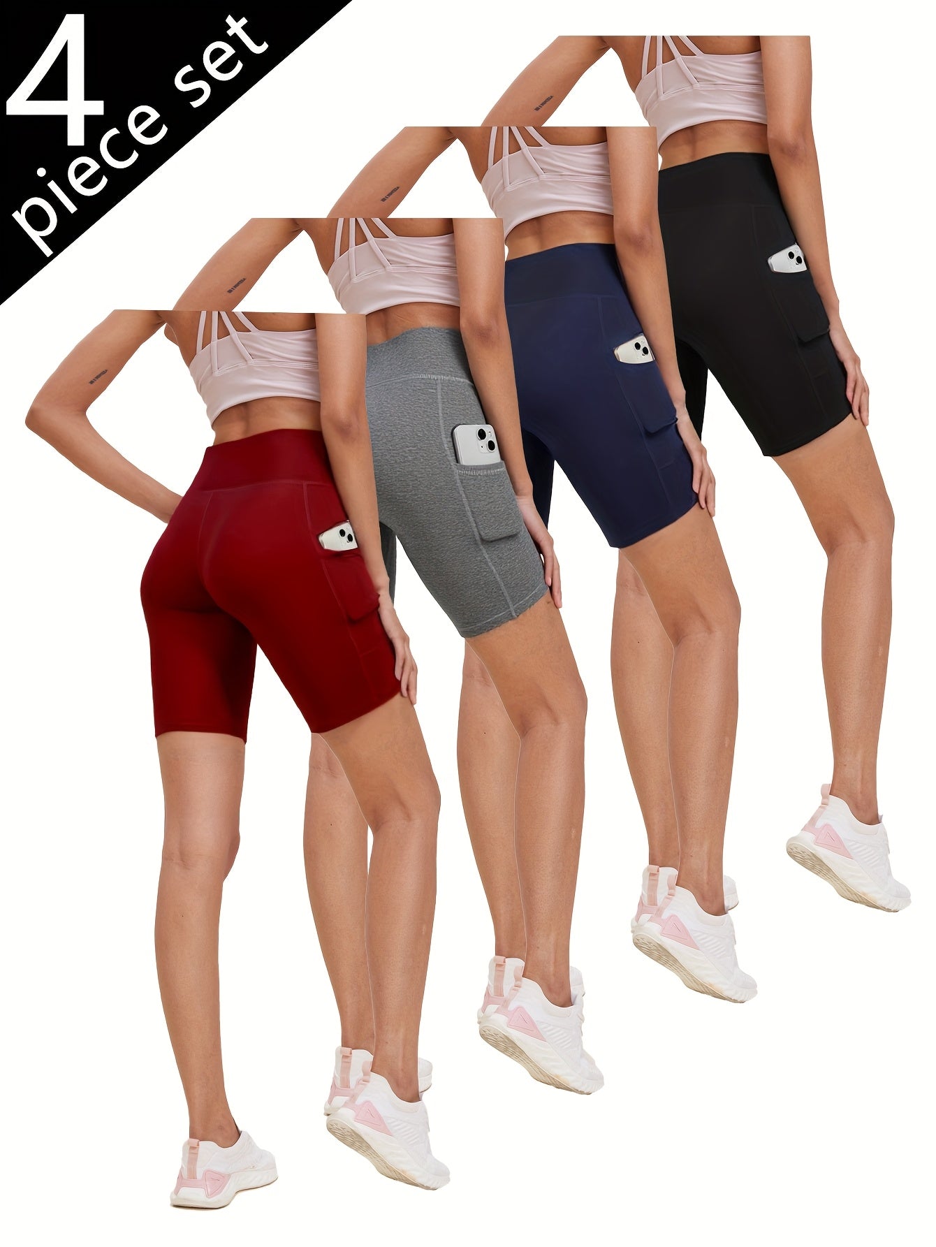 Women's Jujube Red + Navy Blue + Gray + Black Polyester High-Waist Shorts - product view 14