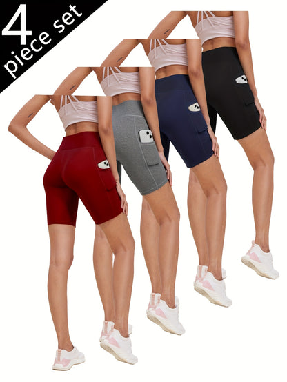 Women's Jujube Red + Navy Blue + Gray + Black Polyester High-Waist Shorts - product view 4