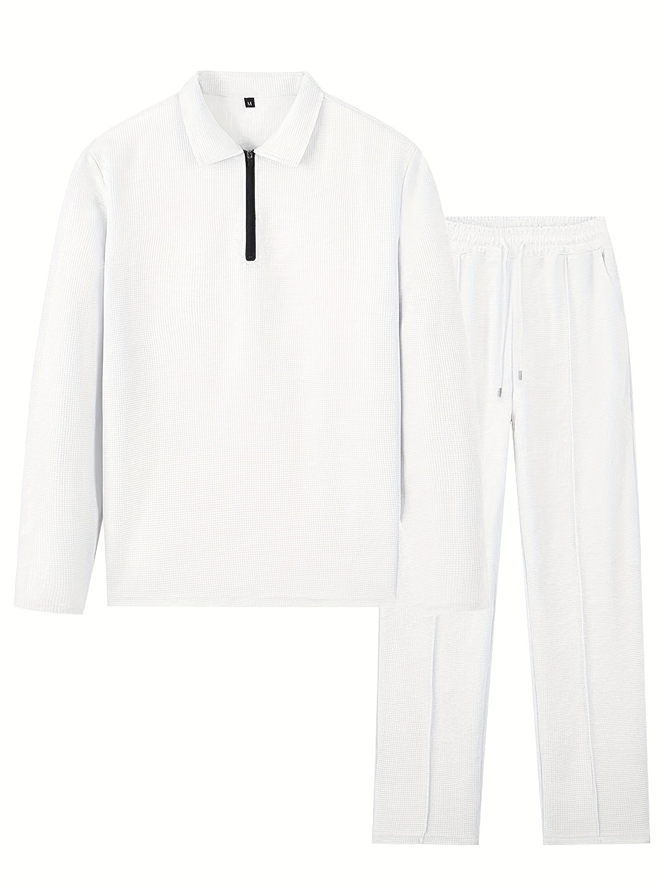 Mens 2pcs Outfits, New Spring Fall Waffle Knit Long Sleeve Top & Pants Set, Comfortable Breathable Casual Sports Tracksuit for Daily Workout