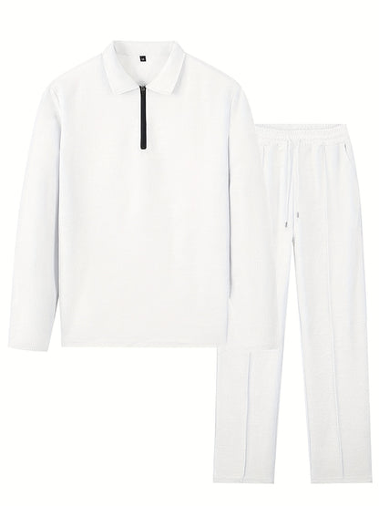 Mens 2pcs Outfits, New Spring Fall Waffle Knit Long Sleeve Top & Pants Set, Comfortable Breathable Casual Sports Tracksuit for Daily Workout