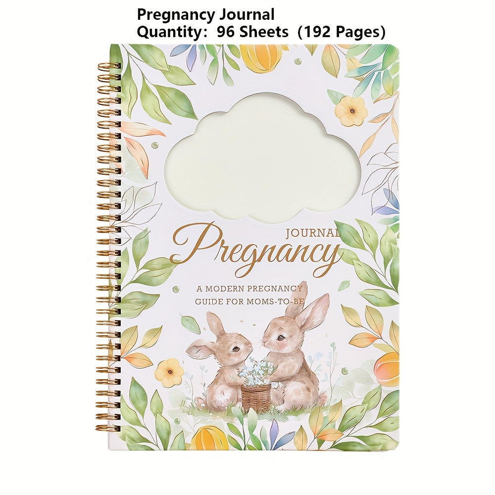 Pregnancy Journal and Memory Book - 96 Sheets - Floral bunny cover with stickers and sonogram photo insert