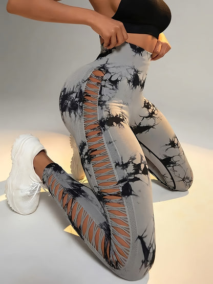 Women's High-Waisted Sculpting Yoga Pants - Butt-Lifting Seamless Design, Tie-Dye Print, Ultra-Comfort Stretch Fabric for Running, Sports & All-Season Activewear, Figureenhancing Fit | Highelastic Material