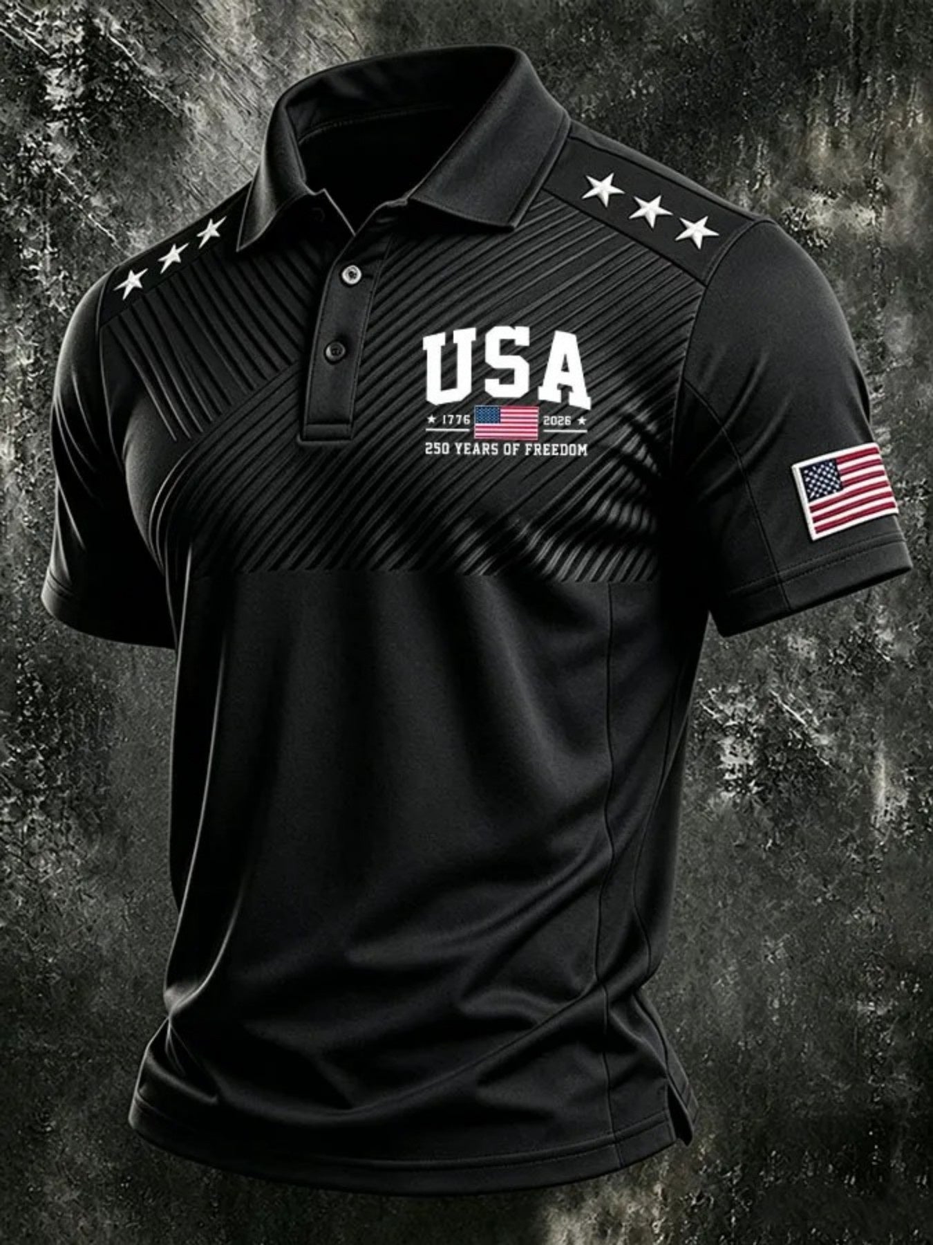 USA 1776-2026 250 Years of Freedom, Men'S Short-Sleeve Polo Shirt, Golf Polo Shirt, Polyester Fiber Fabric, Lightweight And Breathable, Suitable for Anniversary Celebrations