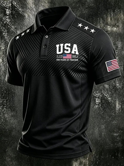 USA 1776-2026 250 Years of Freedom, Men'S Short-Sleeve Polo Shirt, Golf Polo Shirt, Polyester Fiber Fabric, Lightweight And Breathable, Suitable for Anniversary Celebrations