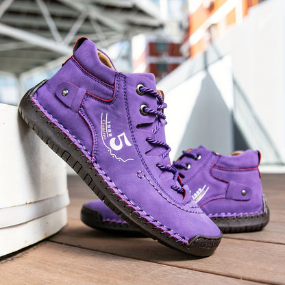 Women's Handmade Retro Sneakers - Lightweight Upper & Sole, Round Toe Mid-Top Lace-Up Casual Suitable for Walking, Dating, Casual Attire - - Versatile Footwear, Women Shoes
