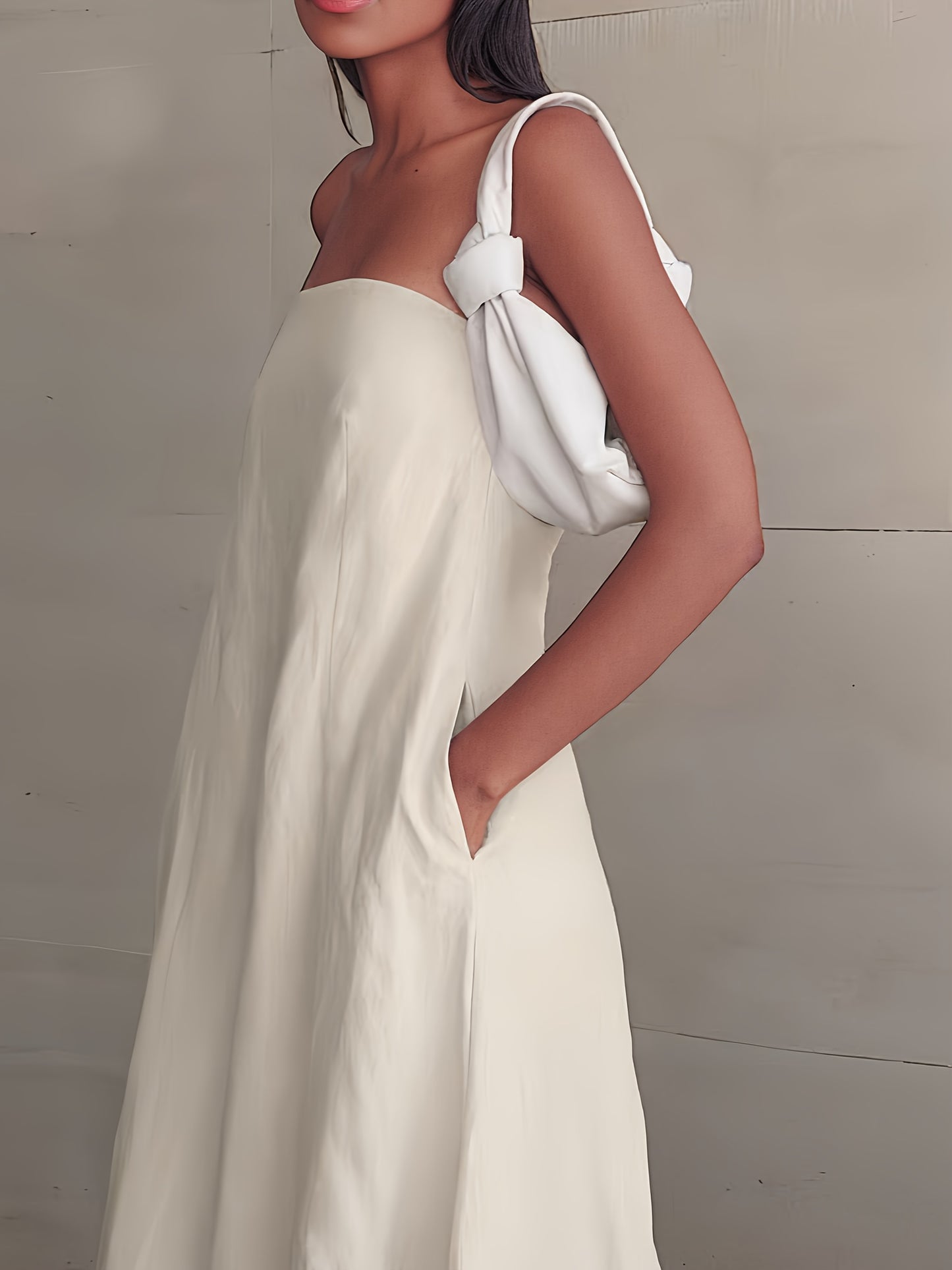 [Linen Beach Dress] Womens Linen Beach Dress Backless Sleeveless Wrap High Waist A Line Casual Summer Vacation Flowy Sundress Three Colors Light Grey Linen Beige Ivory White