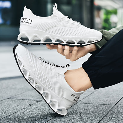 Men's Breathable Road Running Shoes - Lightweight And Comfortable Sole for Hiking And Walking | Low-Top Special Fish Scale Design Fabric Upperamp; Durable Outsole Four-Season Universal Black/White Casual Sports Shoes, Lace-Up Design