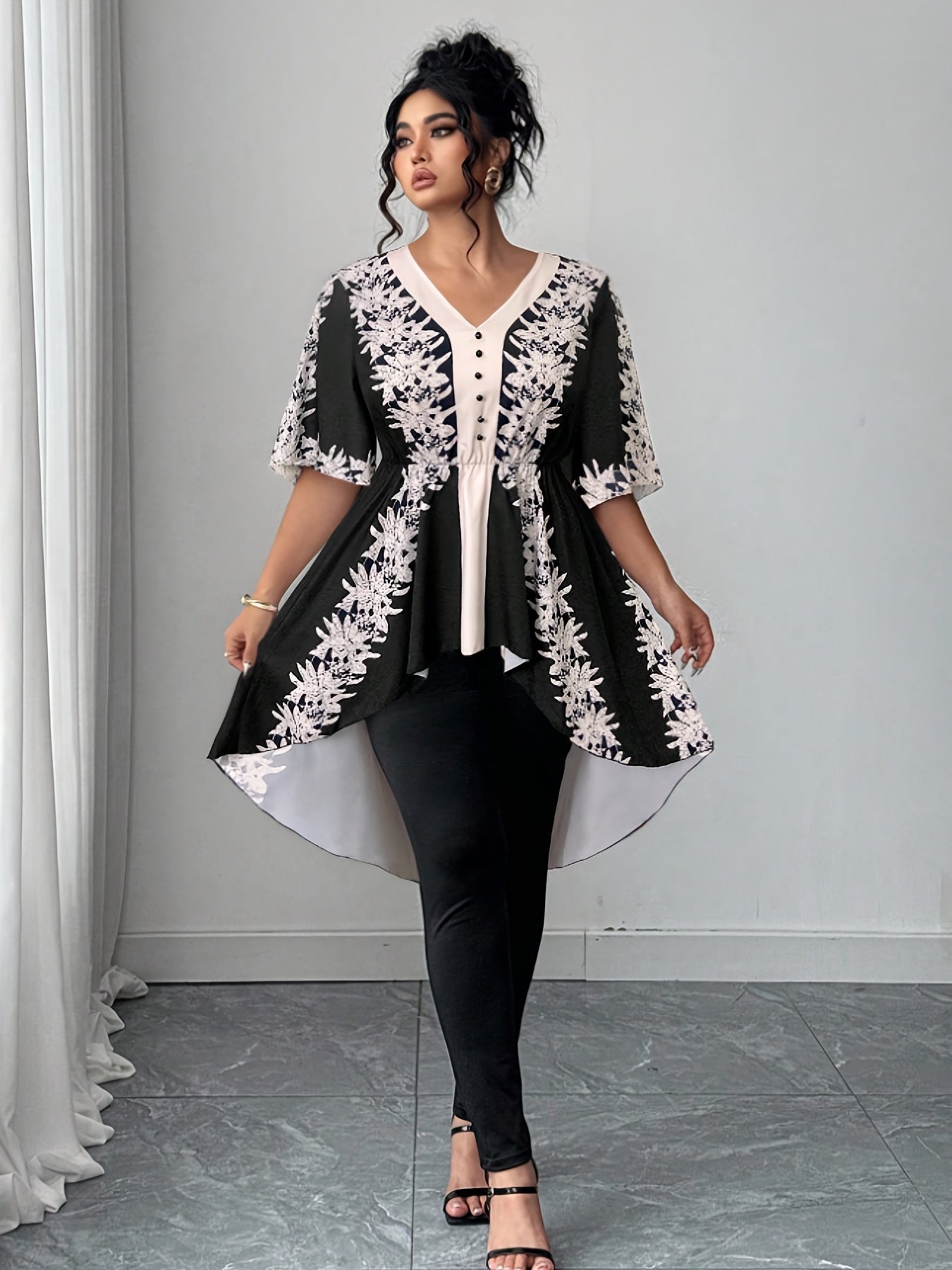 Women's White Polyester Printed V-Neck Dress - product view 30