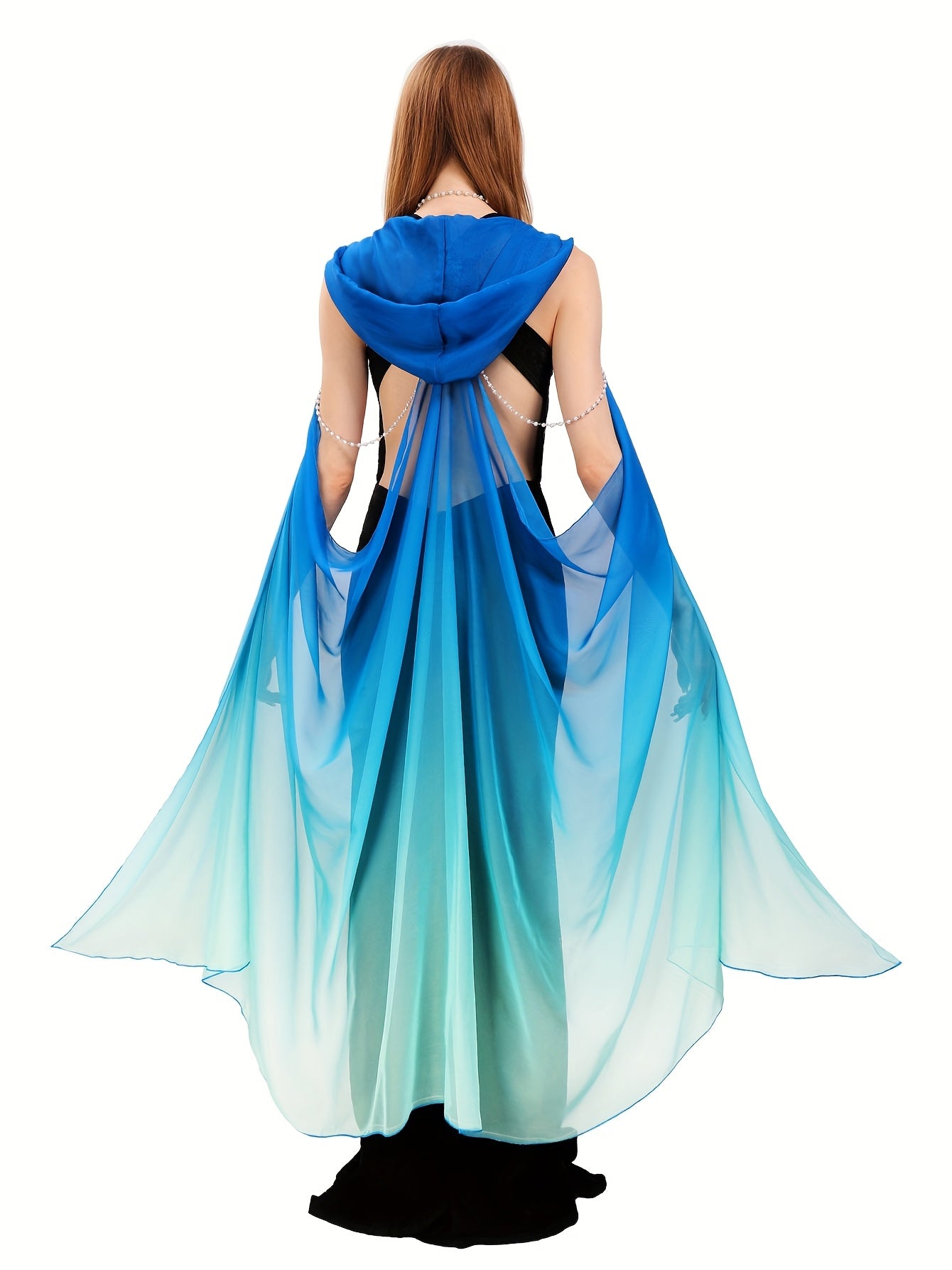 Full-Length Tulle Gothic Bridal Fairy Cloak with Hood for Women, Off-Shoulder Capelet
