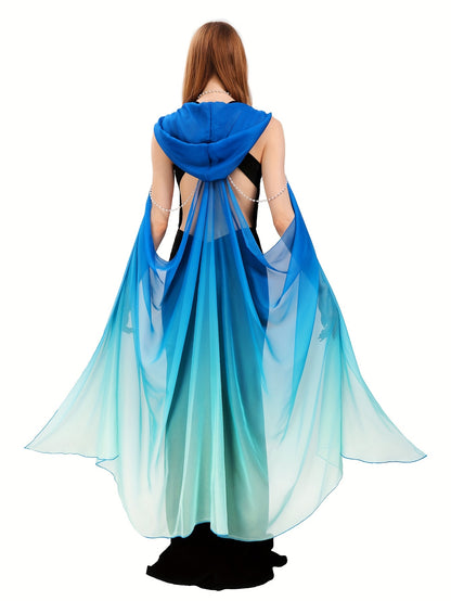 Full-Length Tulle Gothic Bridal Fairy Cloak with Hood for Women, Off-Shoulder Capelet