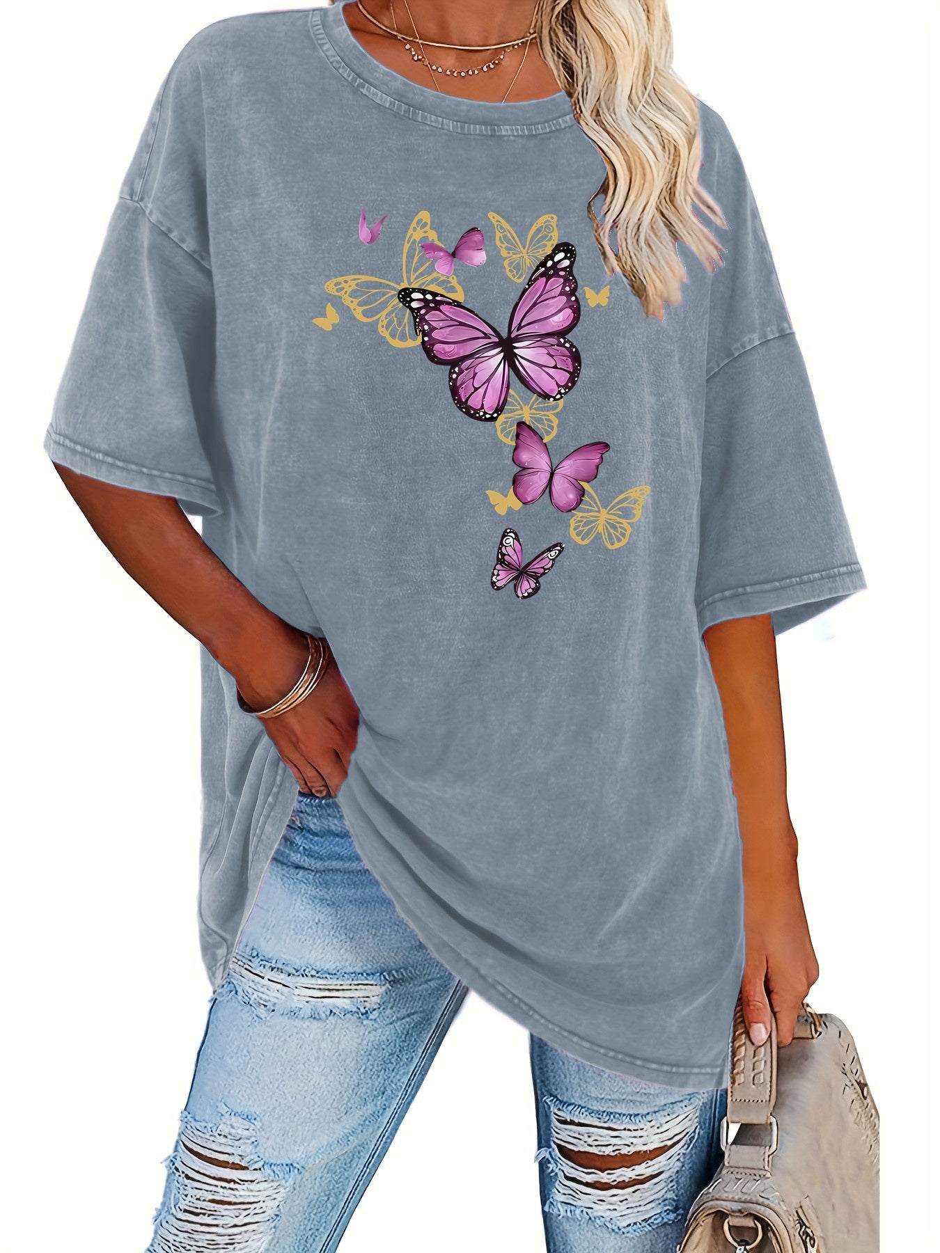 Women's Trendy Printed Retro Washed T-Shirt - 230g Thick, Retro Street Style Crew Neck Short Sleeve, Machine Washable, Perfect for Spring/Summer Casual Wear, Unique Loose Fit Women's T-Shirt