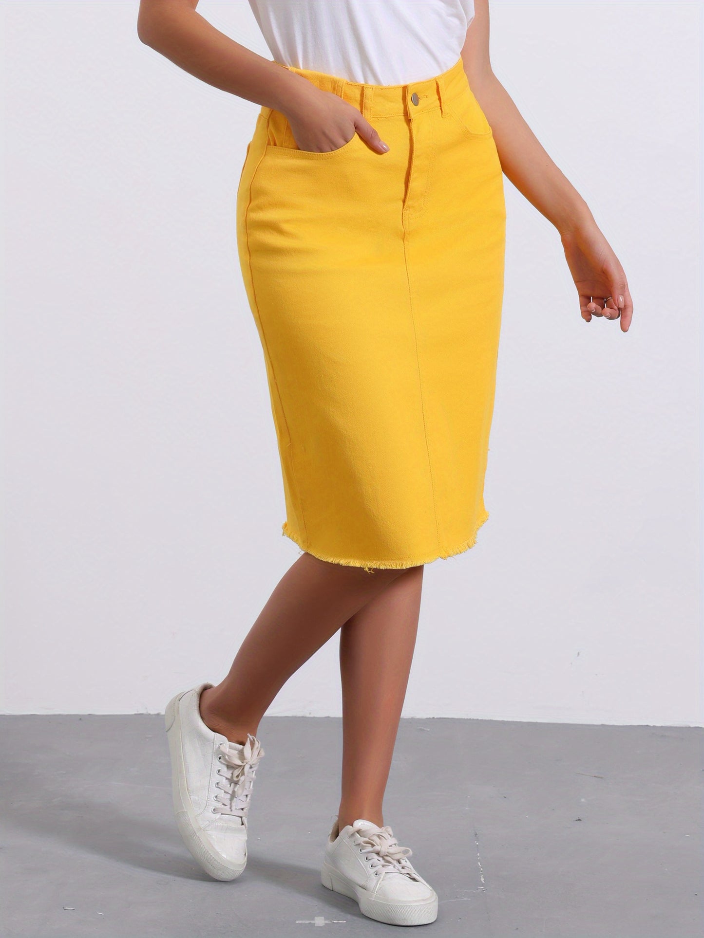 Women's Casual Jean Skirt High Waist Back Slit Stretch Denim Skirts