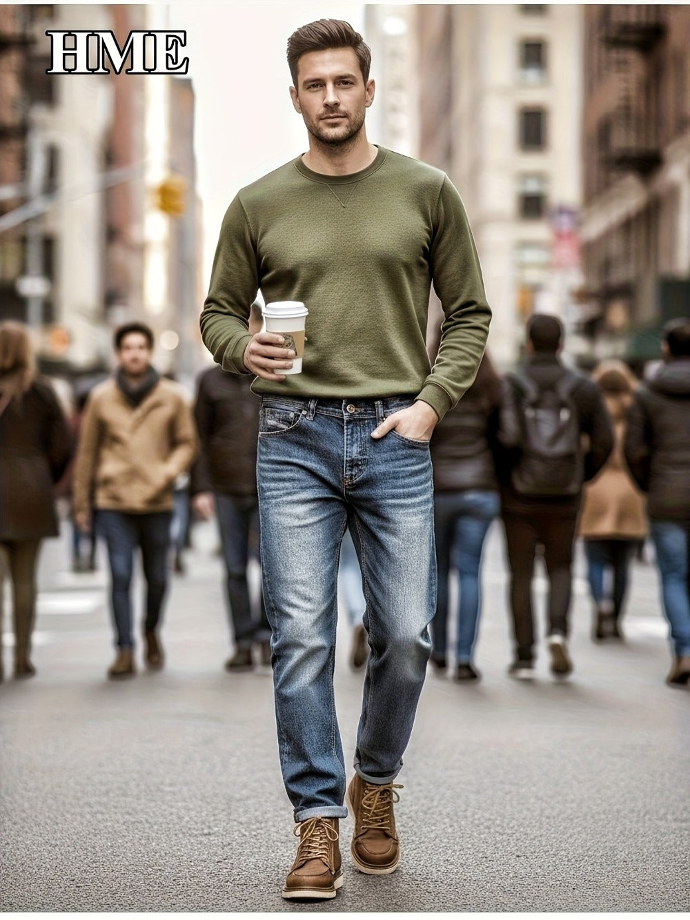 Men's Straight Leg Jeans - Classic Wash Clean Finish Streetwear 448485
