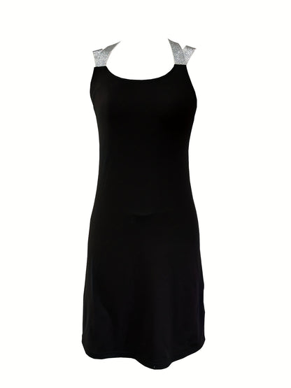 Women'S Shiny Cross-Strap Adhesive Dress