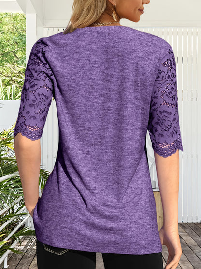 Women's Summer Pleated Button Short Sleeve T-shirt Summer V-neck Solid Color Casual Top