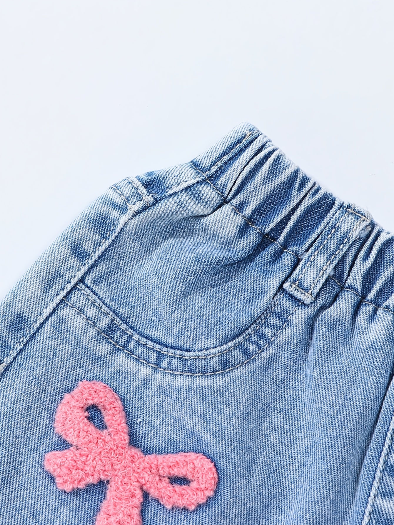CuddClio Only 1 Pair Of Jeans Included. Baby Girls Loose-Fit Jeans For Fall & Winter, Cute Pink/Purple Bow Embroidered Jeans, Comfortable Denim With Elastic Waistband, Casual & Outdoor Wear, Ideal For Halloween/Christmas Gifts.
