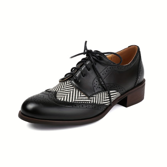 [Lace-Up Oxford Flats] Women's Lace-Up Oxford Dress Shoes - Color-Block Wingtip Flats Suitable for Office & Casual Wear, - Comfortable Dress Shoes with & Insole, -Care (Not Machine Washable), Women Shoes