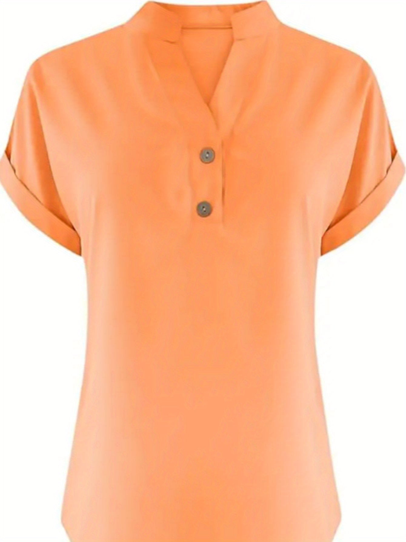ZOELNIC Women's V-Neck Button-Front Placket T-Shirts - Short Sleeve Casual Summer Tops, Breathable Daily Wear Shirts Suitable for Spring/Summer, Solid Color Casual Wear, Machine Washable (No)