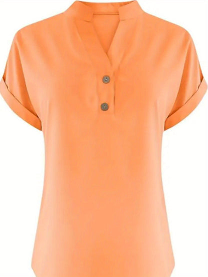 ZOELNIC Women's V-Neck Button-Front Placket T-Shirts - Short Sleeve Casual Summer Tops, Breathable Daily Wear Shirts Suitable for Spring/Summer, Solid Color Casual Wear, Machine Washable (No)