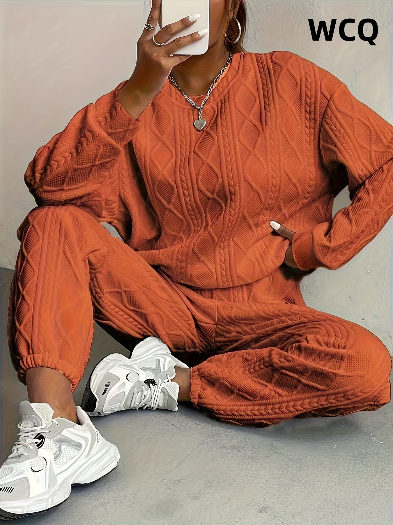 2025 Fall Fashion Hit! Women's Ribbed Casual Two-Piece Set: Long-Sleeve Top And Jogger Pants, Soft Polyester Material, Eye-Catching for Daily Wear, Must-Have for Casual Chic Styles
