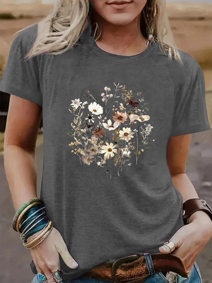 Round Neck T-Shirt - Stylish Women'S Graphic Tee - Comfortable Material with Circular Neckline - Light And Airy for Spring And Summer Outfits