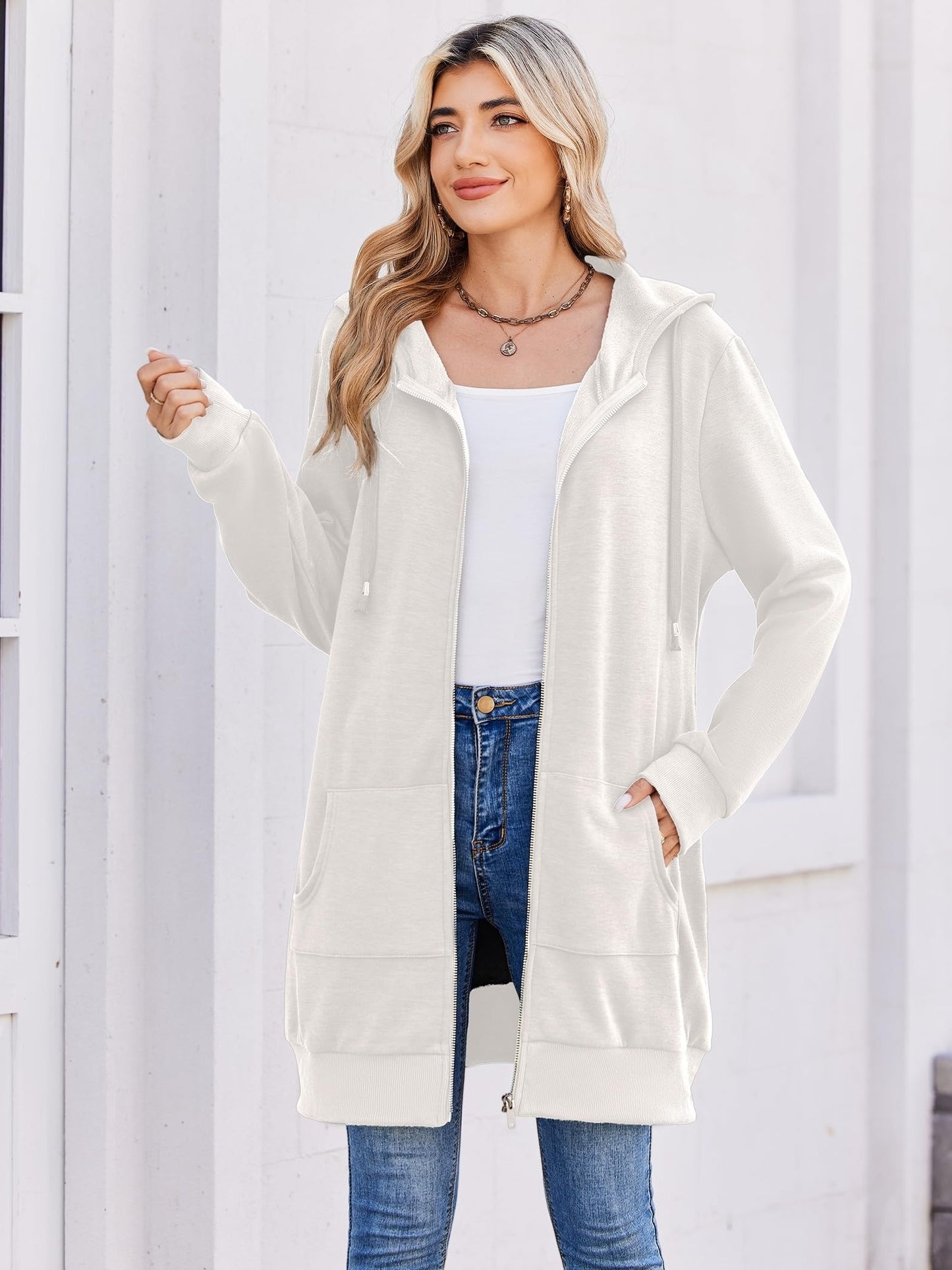 Zip Up Hoodies for Women Long Sleeve Oversized Sweatshirts Casual Lightweight Fleece Jackets with Pockets