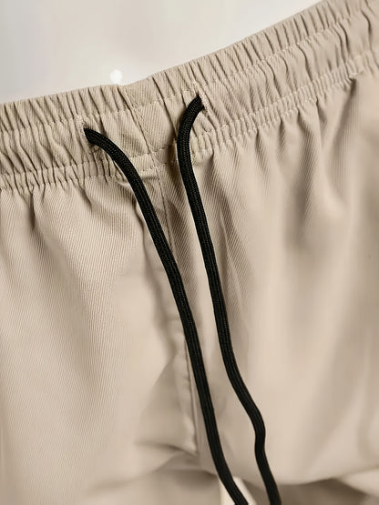 4pcs Men'S Multi-Pocket Cargo Pants in Solid Colors with Large Pockets And Tapered Legs, Featuring a Loose Waistband Design, Comfortable All-Season Casual Wear And Men'S Casual Trousers